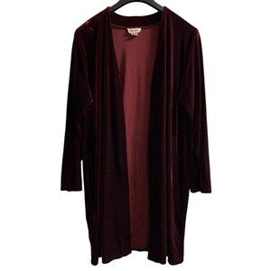 Vintage Maxima Velvet Cardigan Womens‎ OS Burgundy Open Front Long Whimsigoth